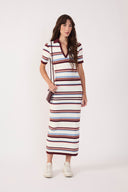 Multicolor Stripes Tricot Maxi Polo Dress