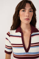 Multicolor Stripes Tricot Maxi Polo Dress