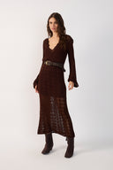 Brown Long Sleeve Tricot Maxi Dress