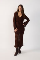 Brown Long Sleeve Tricot Maxi Dress