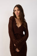 Brown Long Sleeve Tricot Maxi Dress