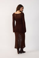 Brown Long Sleeve Tricot Maxi Dress