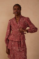 Brown Crepusculo Wrap Peplum Blouse