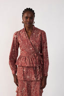 Brown Crepusculo Wrap Peplum Blouse