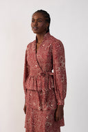 Brown Crepusculo Wrap Peplum Blouse