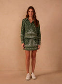 Green Scarf Collared Buttoned Shirt