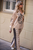 DENIS MIX PATTERN STRAGIHT LEG PANTS