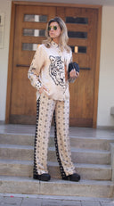 DENIS MIX PATTERN STRAGIHT LEG PANTS