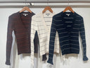 Jacquard Stripe Rib Cardigan W/ Ruffles