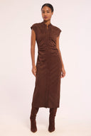 Maud Dress from MISA Los Angeles in chocolate brown faux suede, view 1