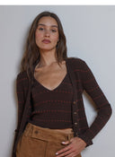 Jacquard Stripe Rib Cardigan W/ Ruffles