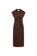 Maud Dress from MISA Los Angeles in chocolate brown faux suede, view 4