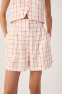 Red Plaid Linen Shorts