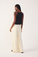 Beige Shell Embroidered Buckle Linen Wide-leg Pants