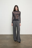 Mesh L/S Twist Top in Plaid