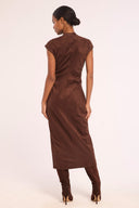 Maud Dress from MISA Los Angeles in chocolate brown faux suede, view 3