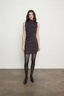 Silk Rib Sleeveless Twist Mini Dress