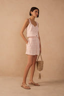 Red Plaid Linen Shorts
