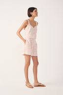 Red Plaid Linen Shorts