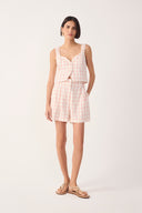 Red Plaid Linen Shorts